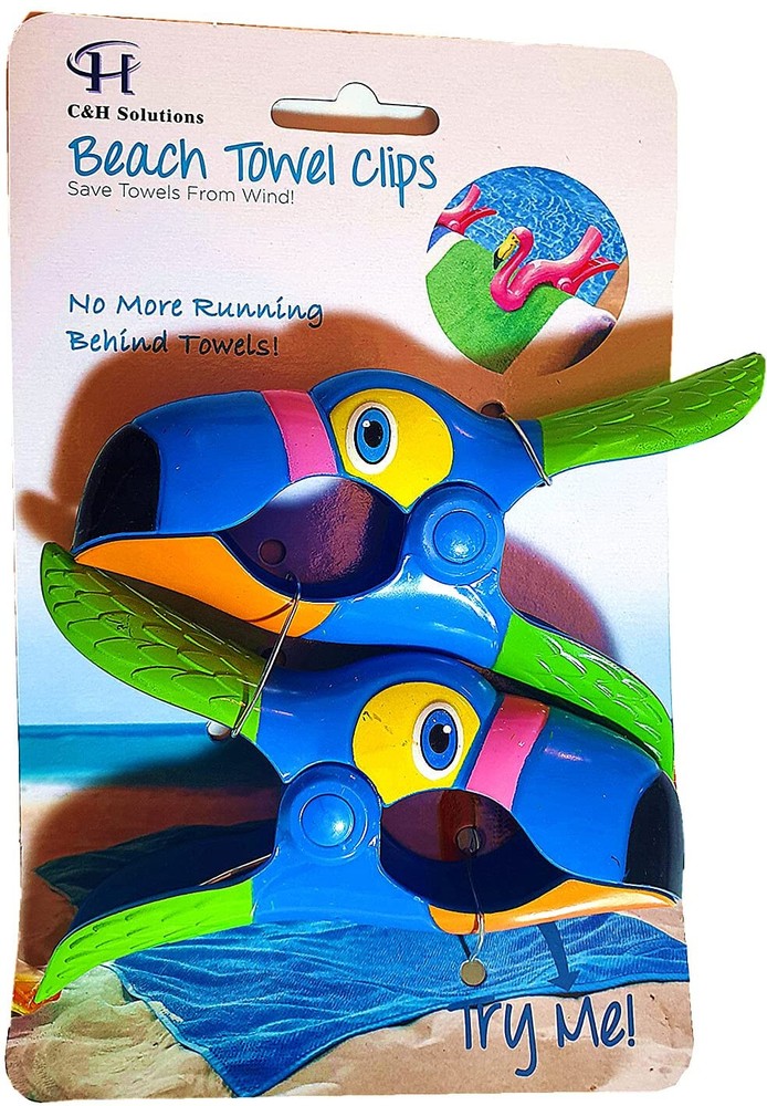 2 Pack Blue Toucan Style Beach Towel Clips