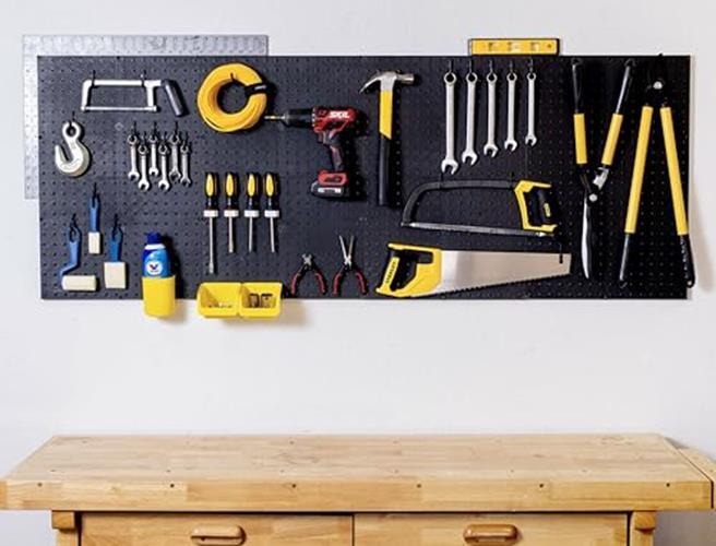 Black Plastic Pegboard Panels – 96” Wide Garage Tool Pegboard Wall Mount