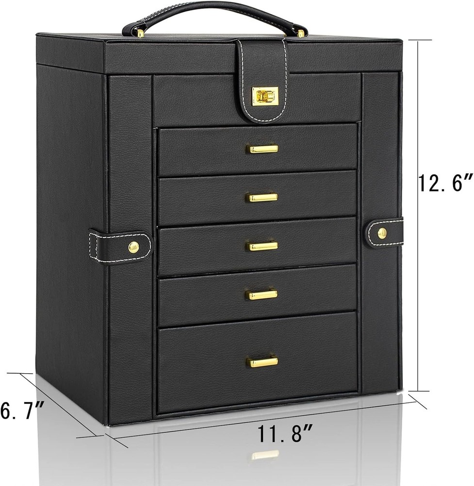 Extra Large Black Leather Jewelry Box Organizer