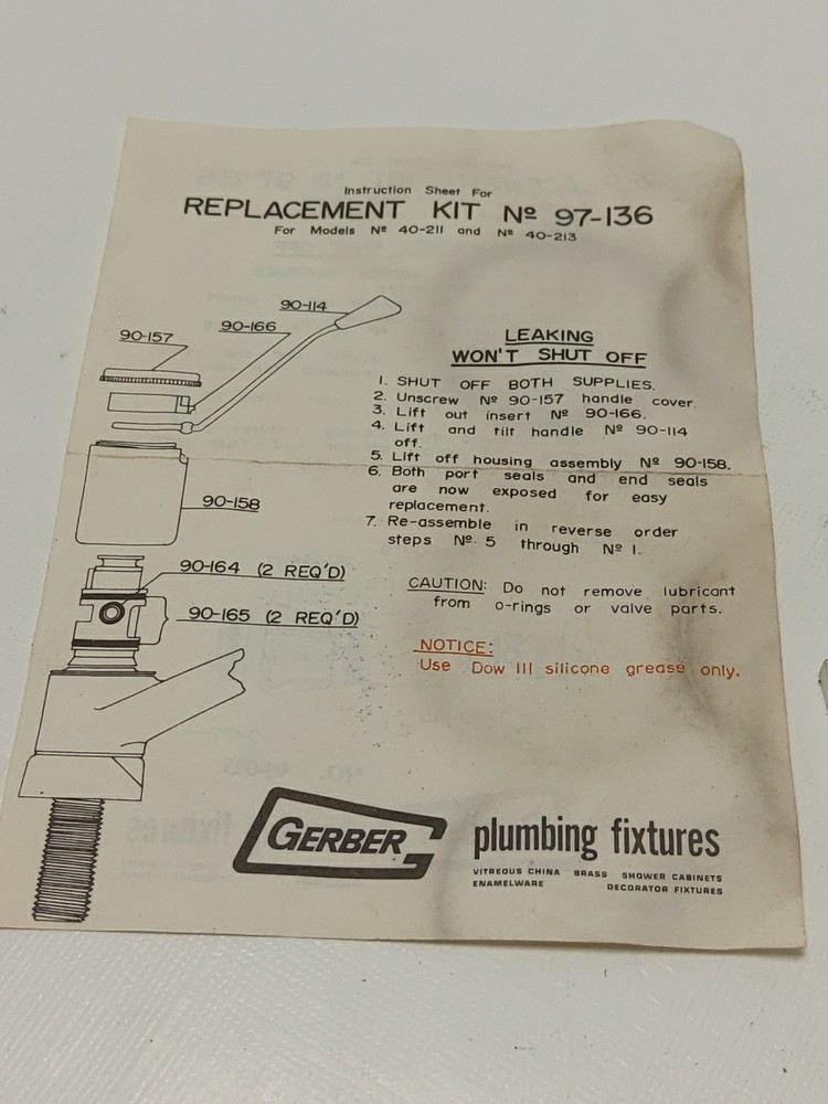 GERBER 97-136 REPLACEMENT KIT