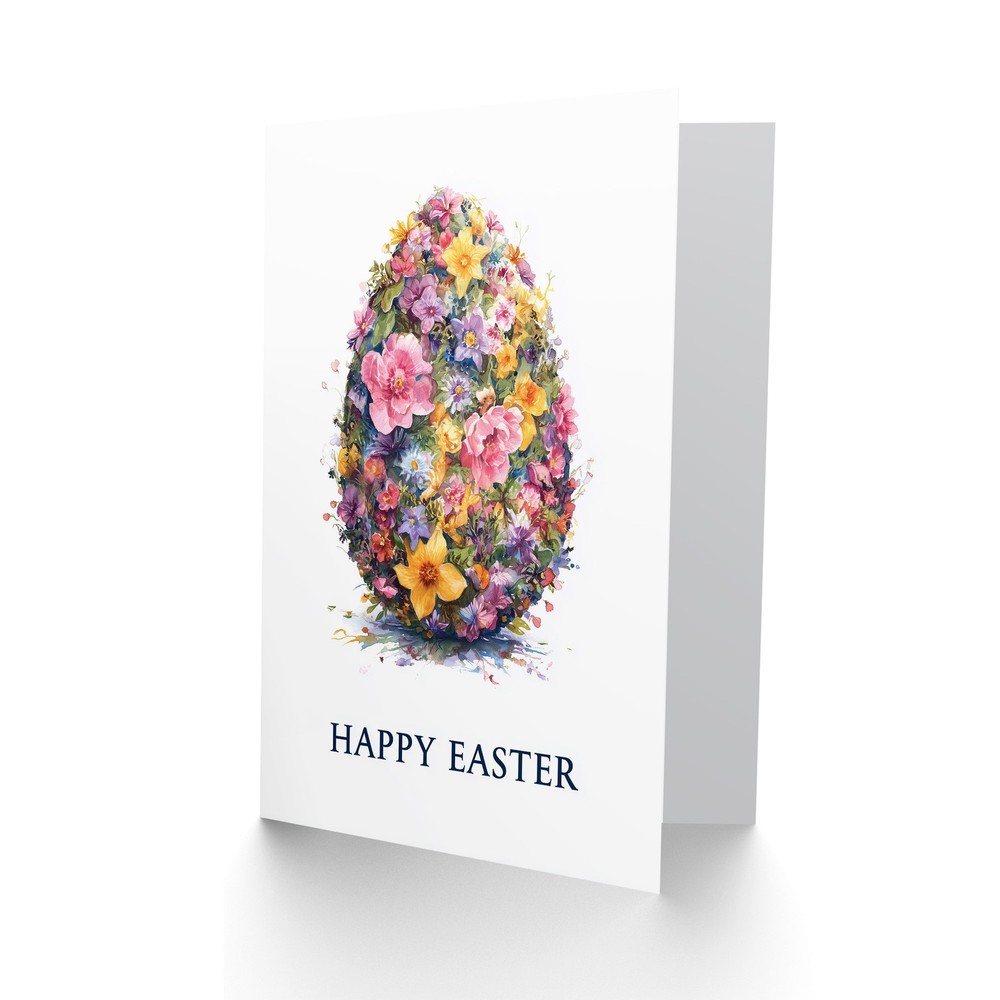 Happy Easter Greeting Card – Watercolour Floral Egg, Blank Inside