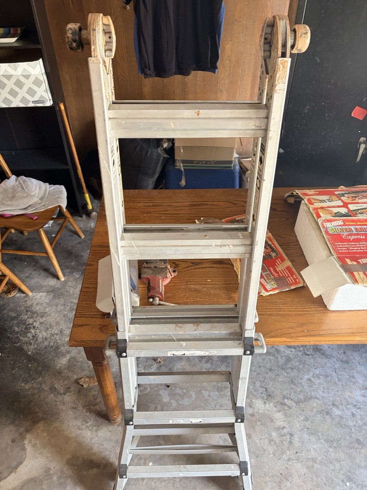 Aluminum Industrial Folding Multi-Position Step Ladder with Wheels