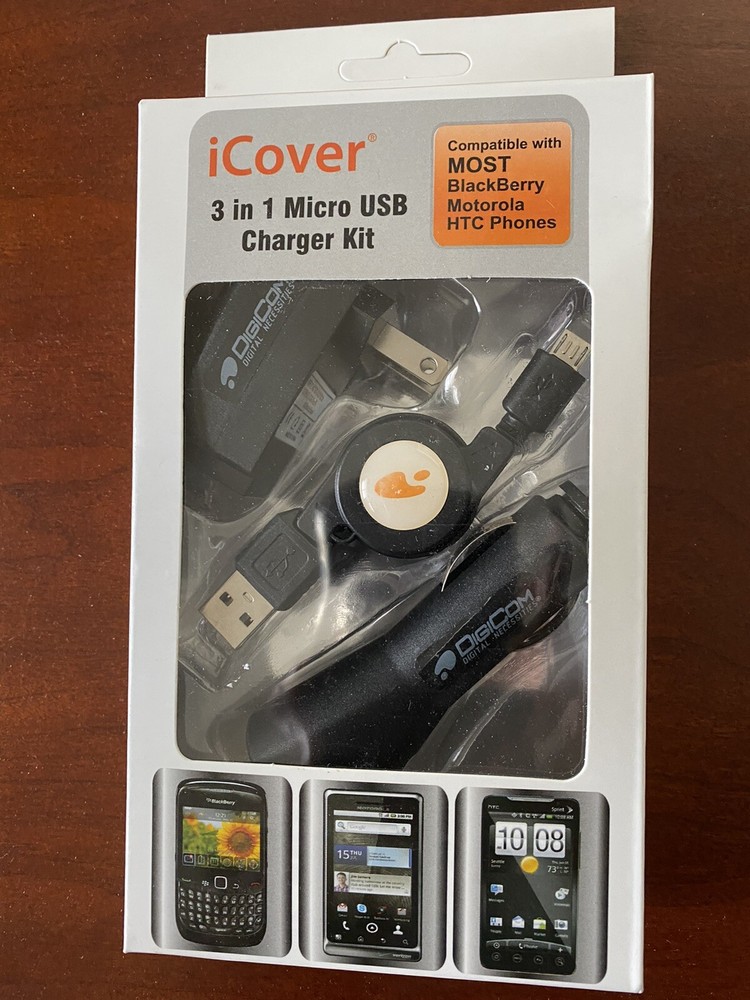 3 In 1 Micro USB home (AC) & car (DC) charger for smartphone table ebook reader