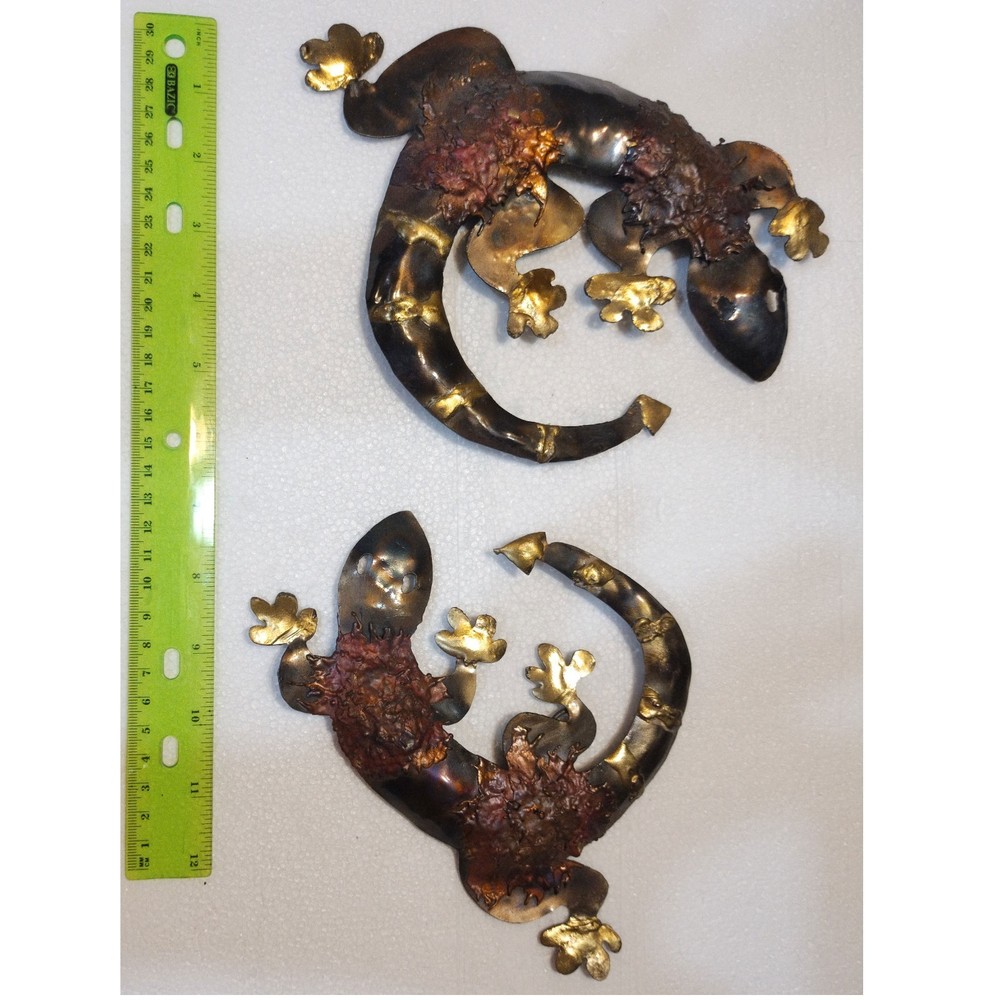 Twin Geckos - 2pc Rustic Small Metal Wall Hanging Set