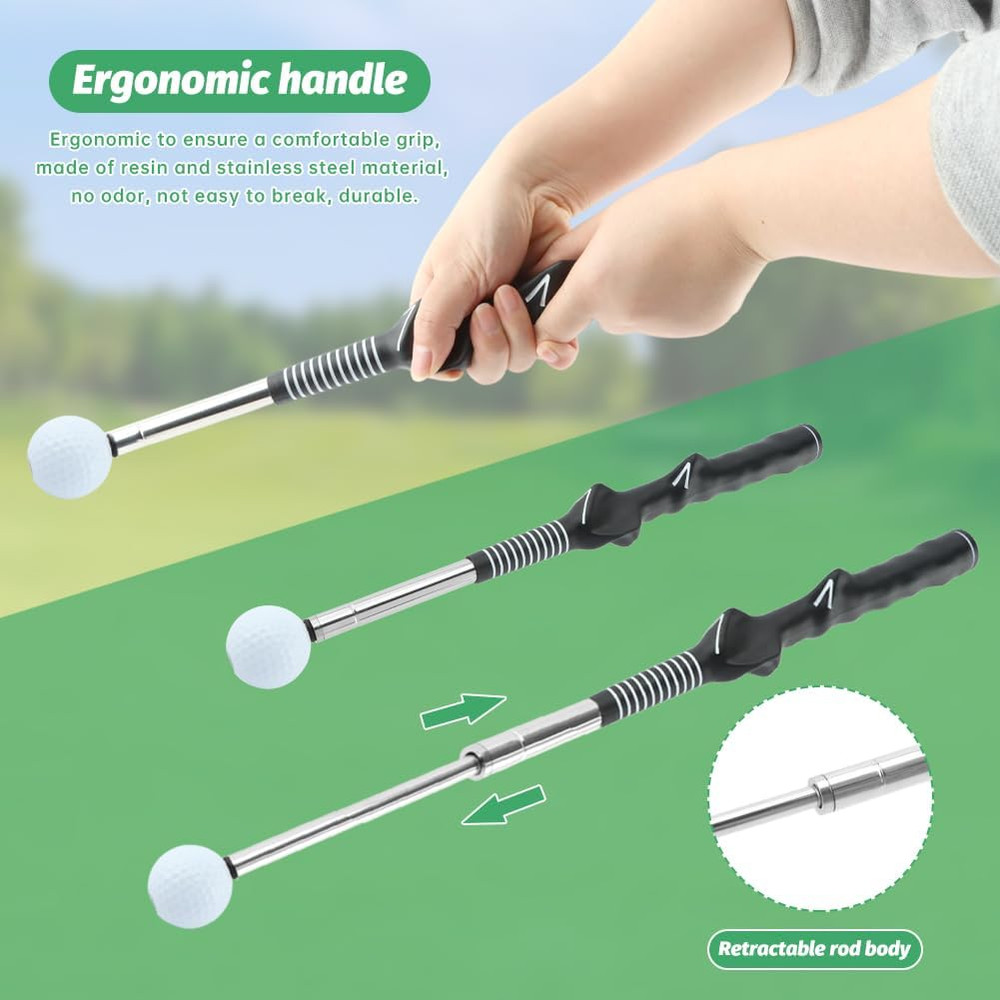 Golf Swing Pro Trainer Portable Retractable Stick Click Feedback Enhanced Grip
