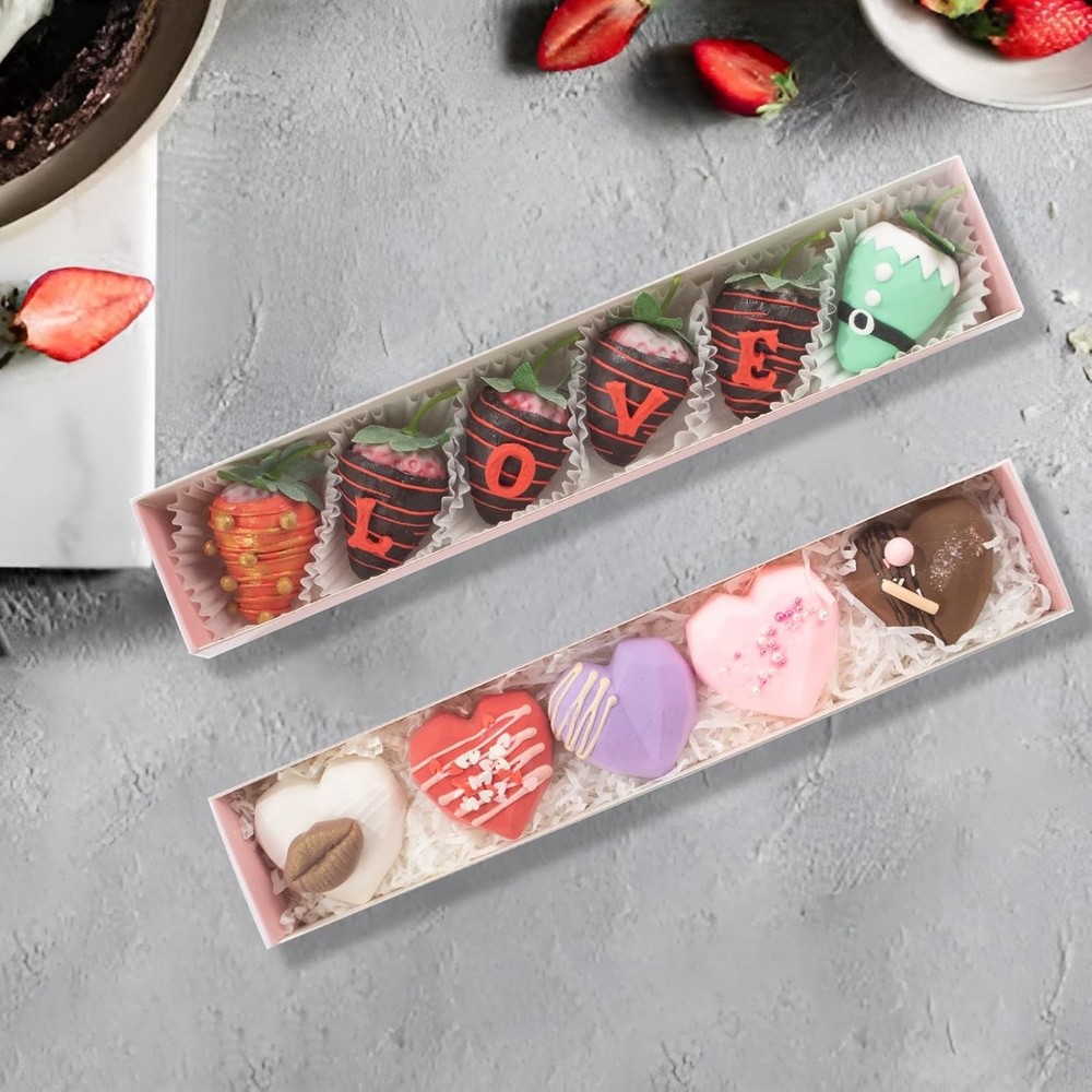 Romantic Baking 50 Pack Long Chocolate Covered Strawberry Macaron Truffle Coc...