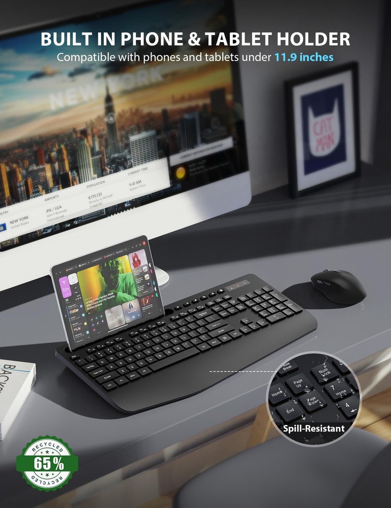 Wireless Keyboard and Mouse Combo - Full-Sized Ergonomic Keyboard with Wrist ...