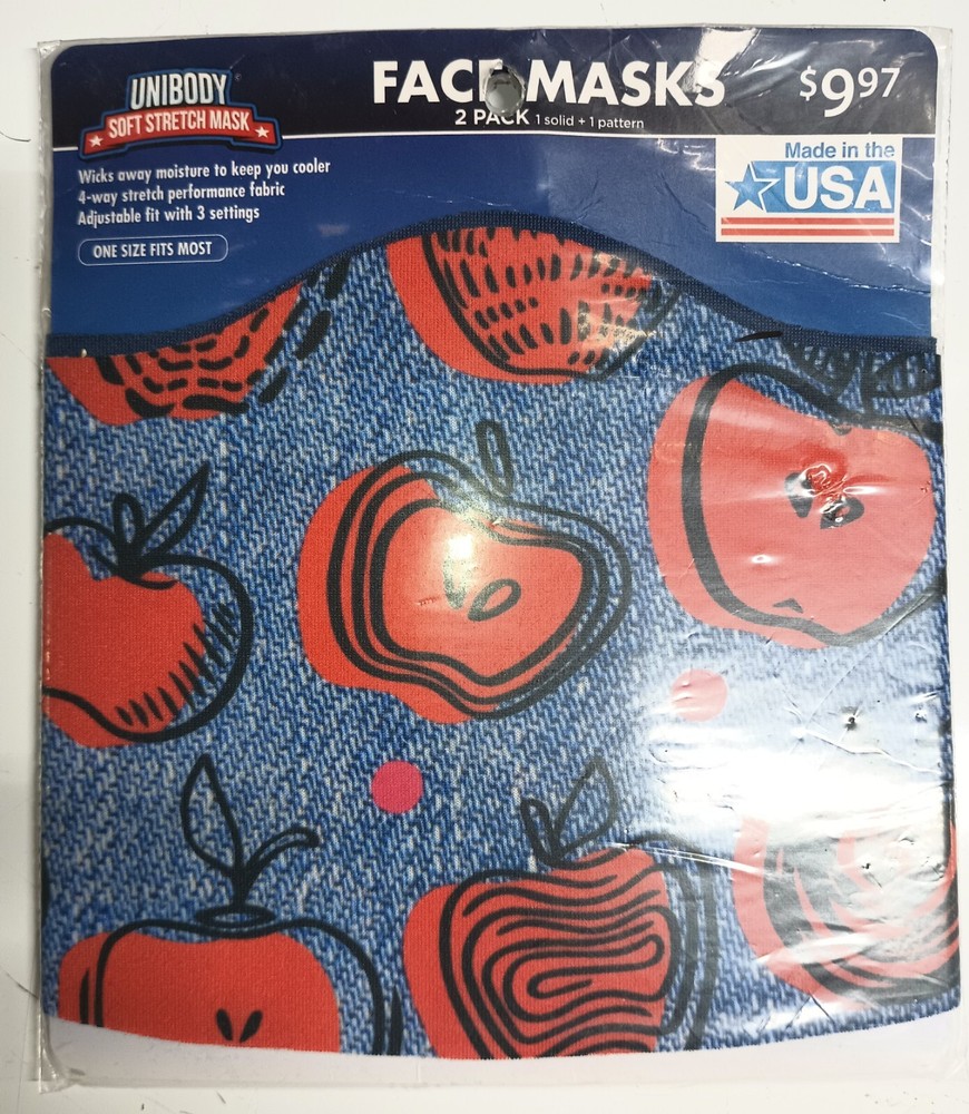 Unibody Soft Stretch Face Mask 2Pk. 1 Solid, 1 Pattern. One Size Fits Most