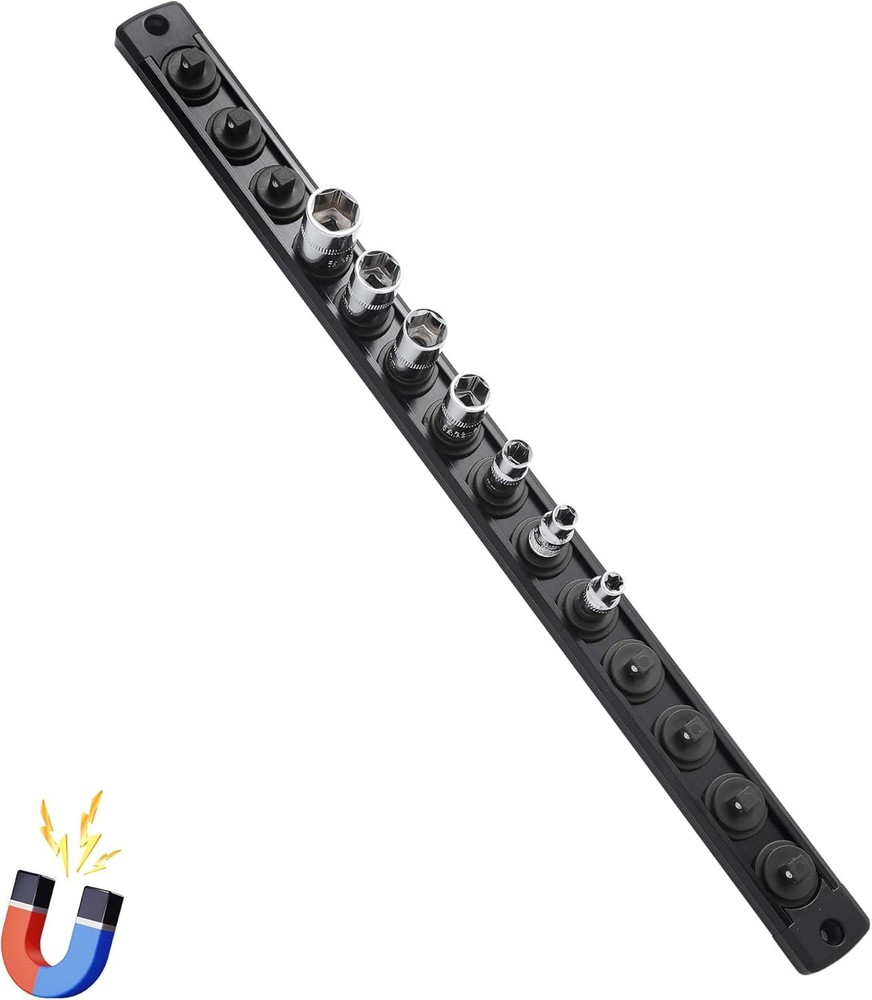 Aluminum Socket Organizer with 14 Clips - Versatile Tool Storage Solution