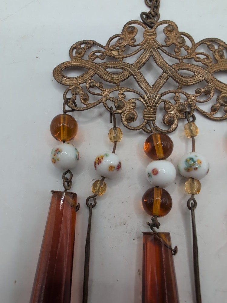 Antique Victorian Glass &Brass Ceiling Fan Pull With Lampwork Beads