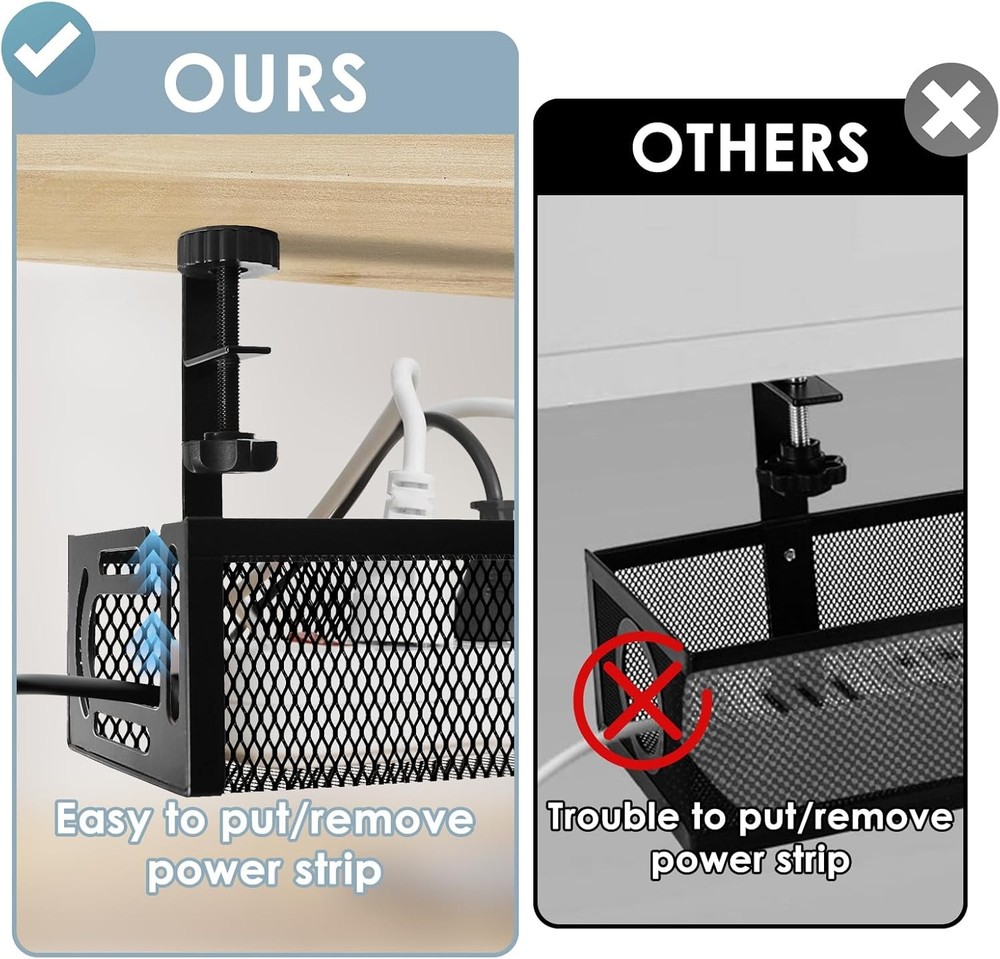 Under Desk Cord Organizer, 25", No Drill Black