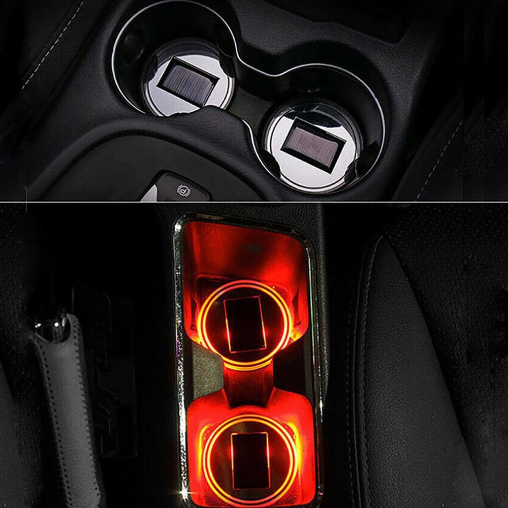 Solar Colorful Car Cup Holder LED USB Charging Mat Coaster Pad Changing Light US