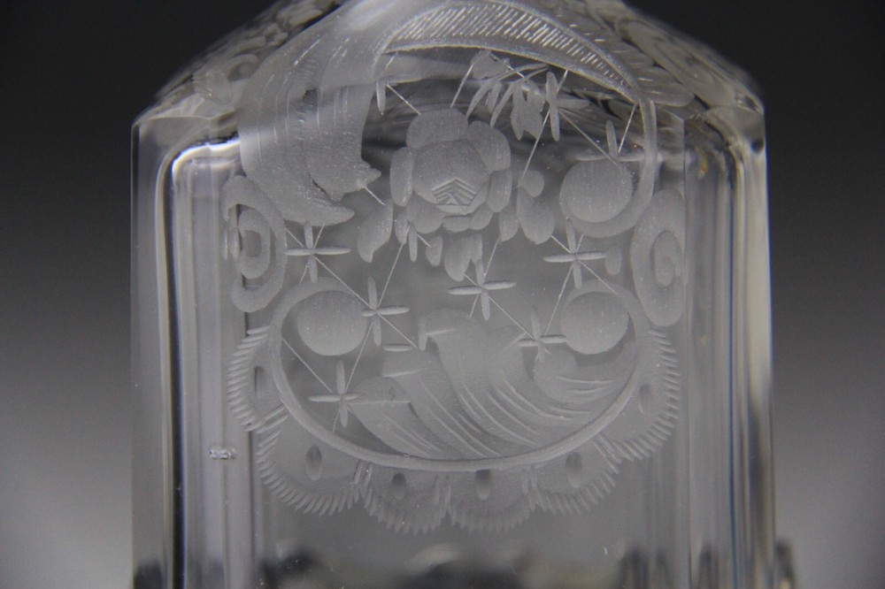 Antique Germany 800 Silver Mounted Engraved Glass Liqueur Decanter
