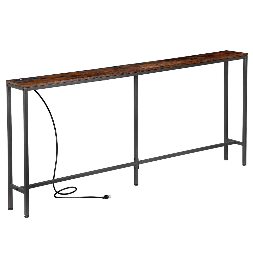 70.8'' Console Table w/ Charging Station Entryway Table Behind Sofa Rustic Brown