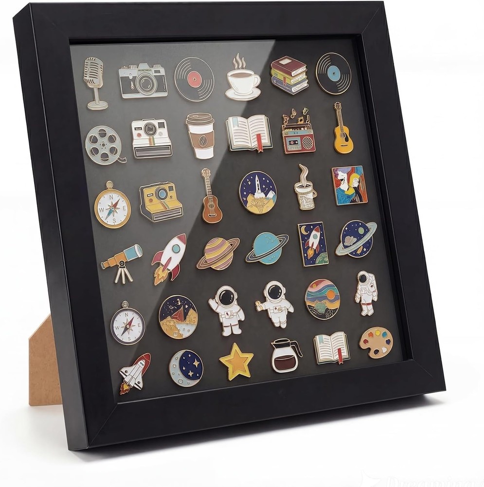 11x11 Enamel Pin Display Case, Black Pin Display Frame for Table or Wall Mount,