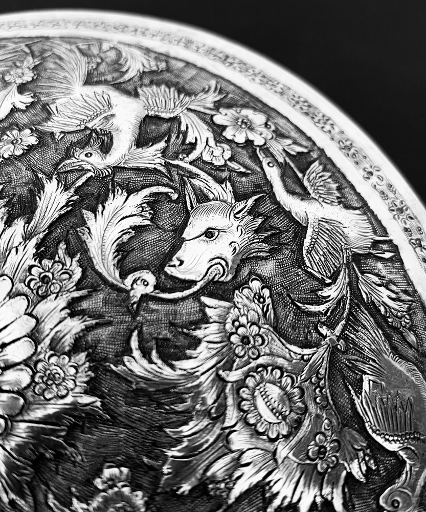 Antique hand engraved persian islamic arabic solid silver round box 520g