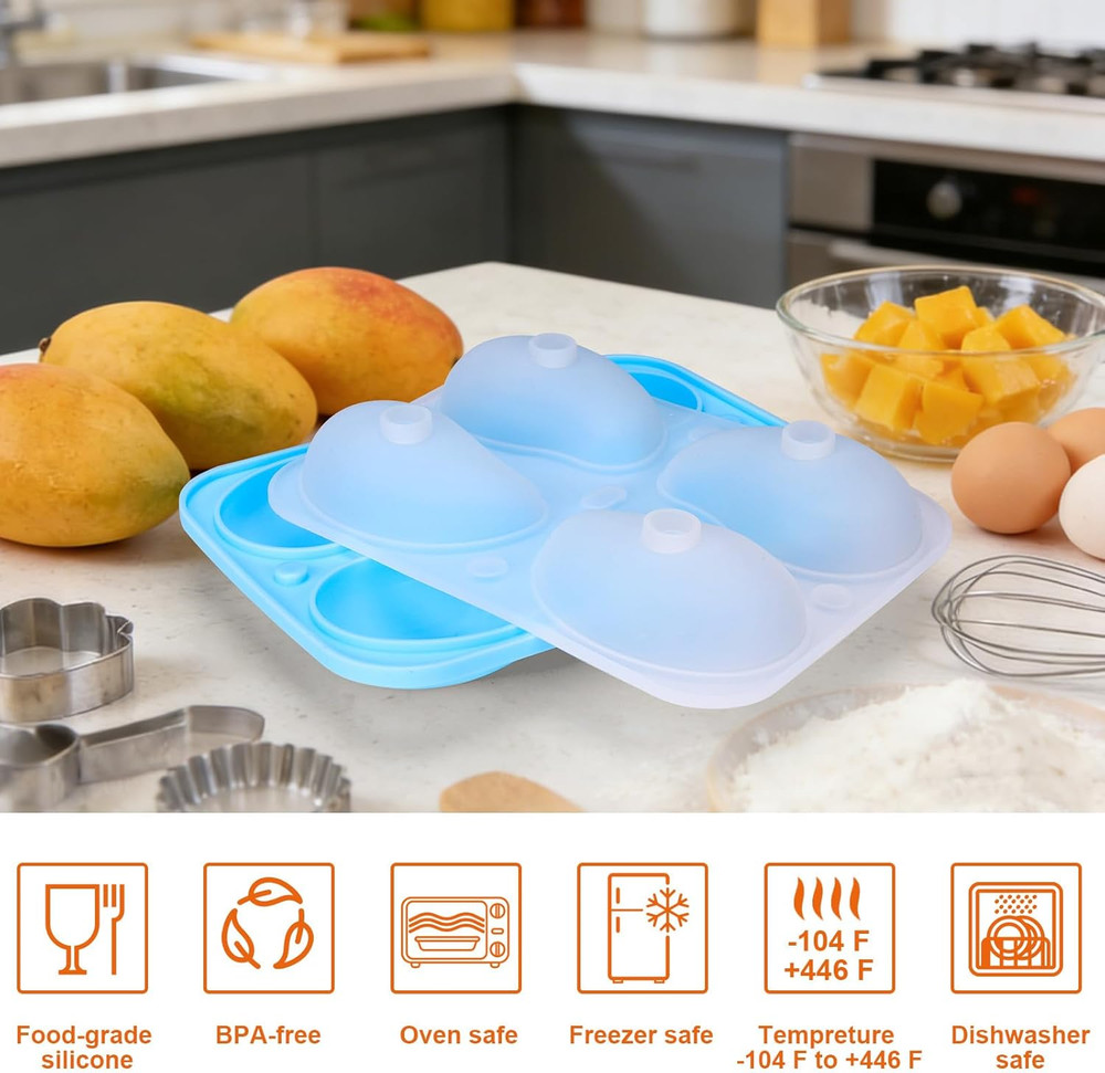 3D Mango Shape Cake Mold - 4 Cavity Fruit Pudding Mango Silicone Molds for Bakin