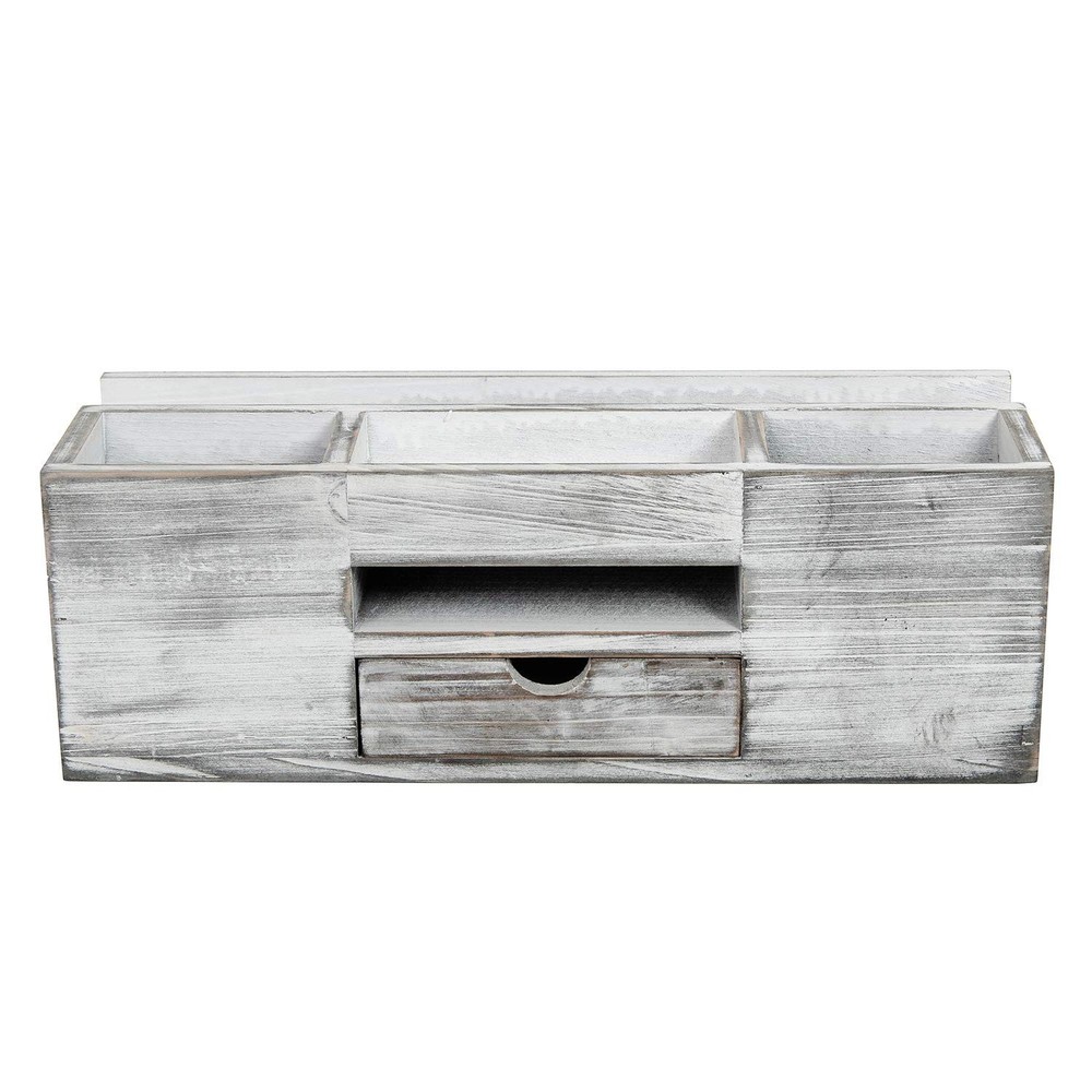Liry Products Whitewashed Wooden Desktop Organizer Multiple Compartments Rack...