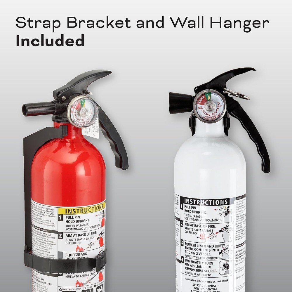 Fire Extinguishers Variety Pack for Kitchens with Wall Mount & Strap Included