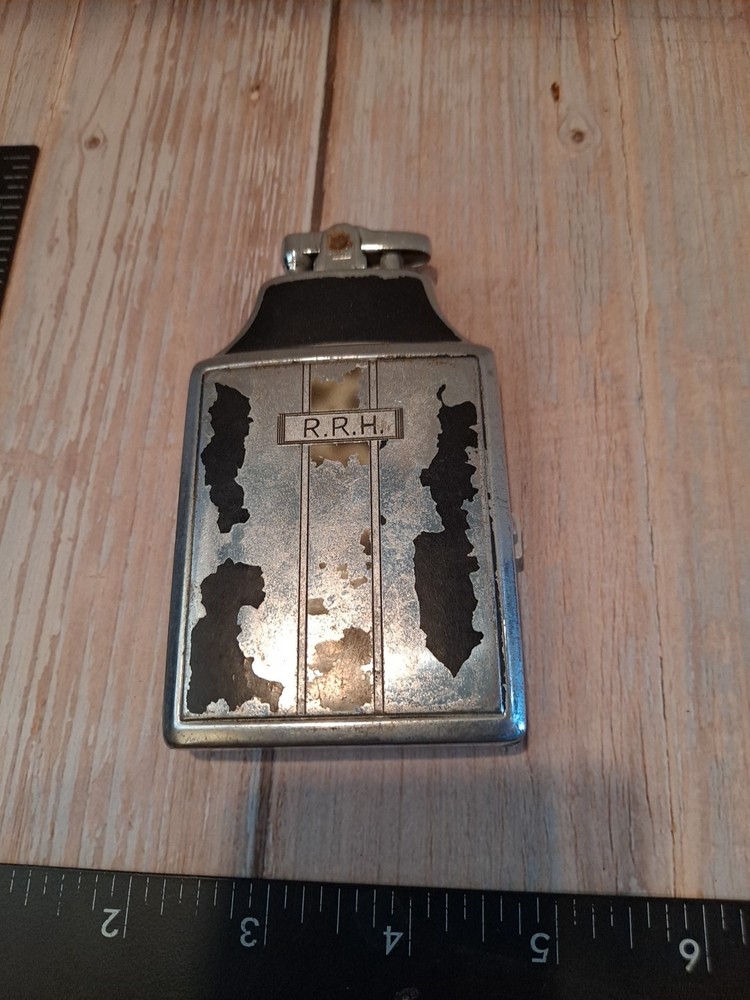 Vintage Ronson Lighter Cigarette Case Combo Black Enamel Art Deco Lighter Case