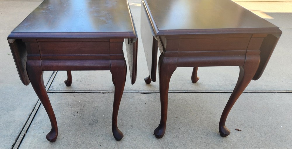 2 Mersman Solid Cherry Traditional 34" Drop Leaf Pembroke Accent End Table VG