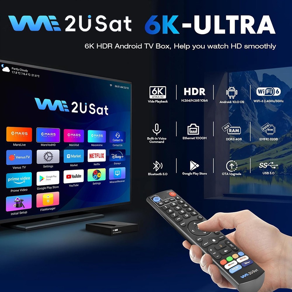 We2USat K3 PRO Android Smart TV Box 2026 Media Player Bluetooth Voice Control US