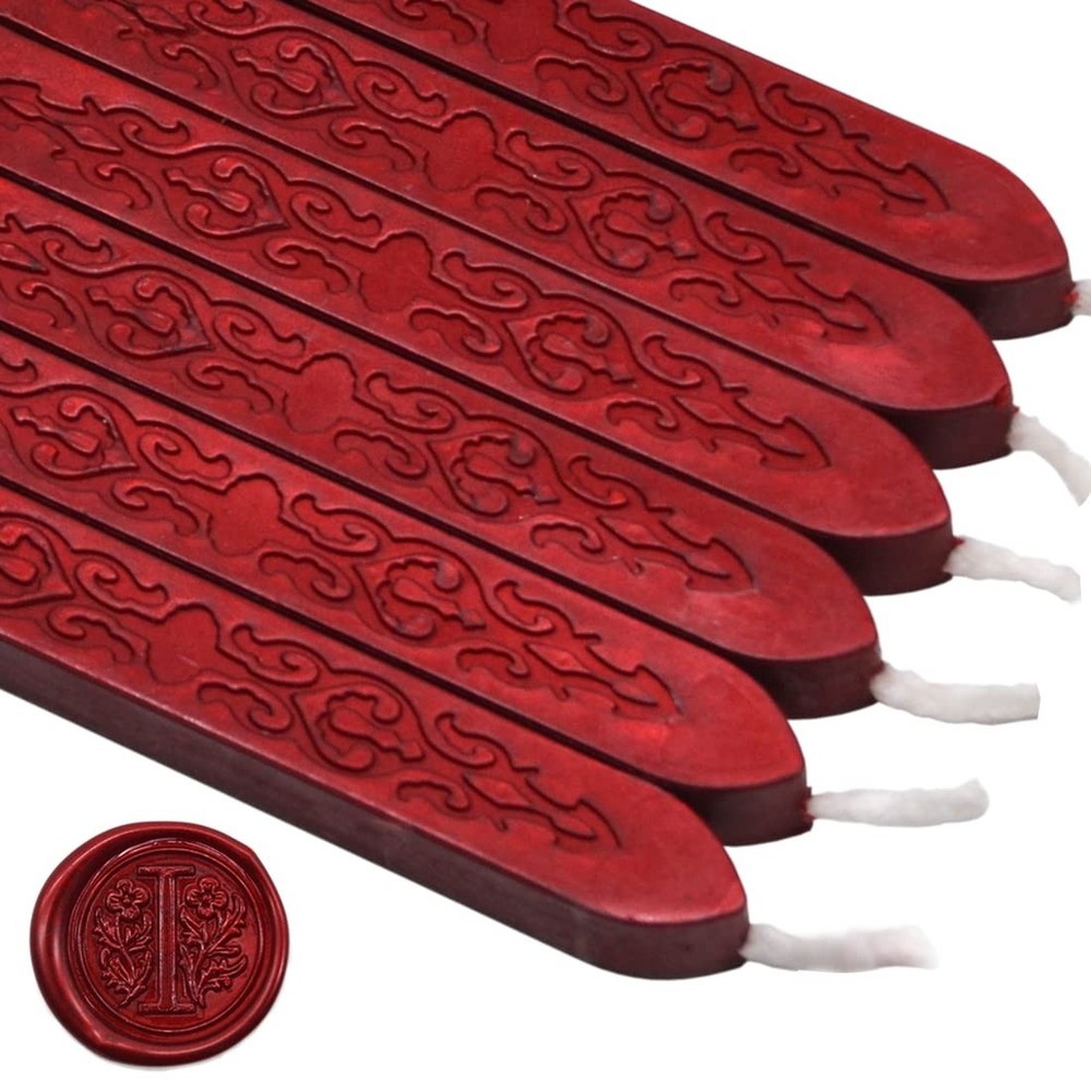 6PCS Blood Red Sealing Wax Stick with Wick Suitable for Envelope Invitation Gift