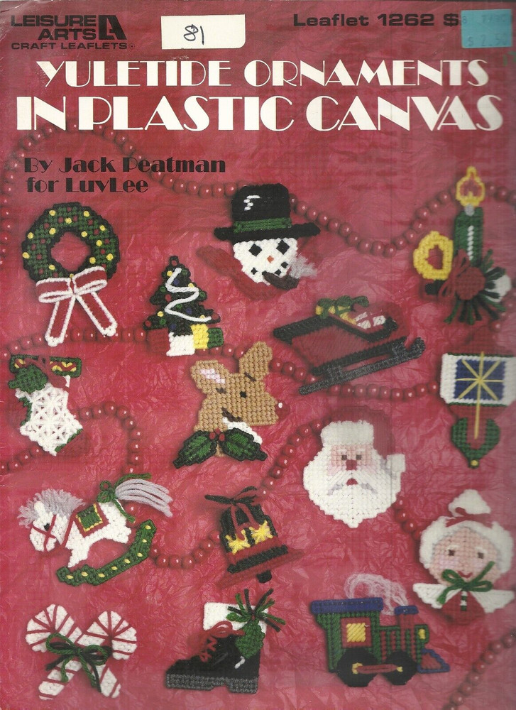 LEISURE ARTS YULETIDE ORNAMENTS IN PLASTIC CANVAS PATTERN LEAFLET #1262 ©1990