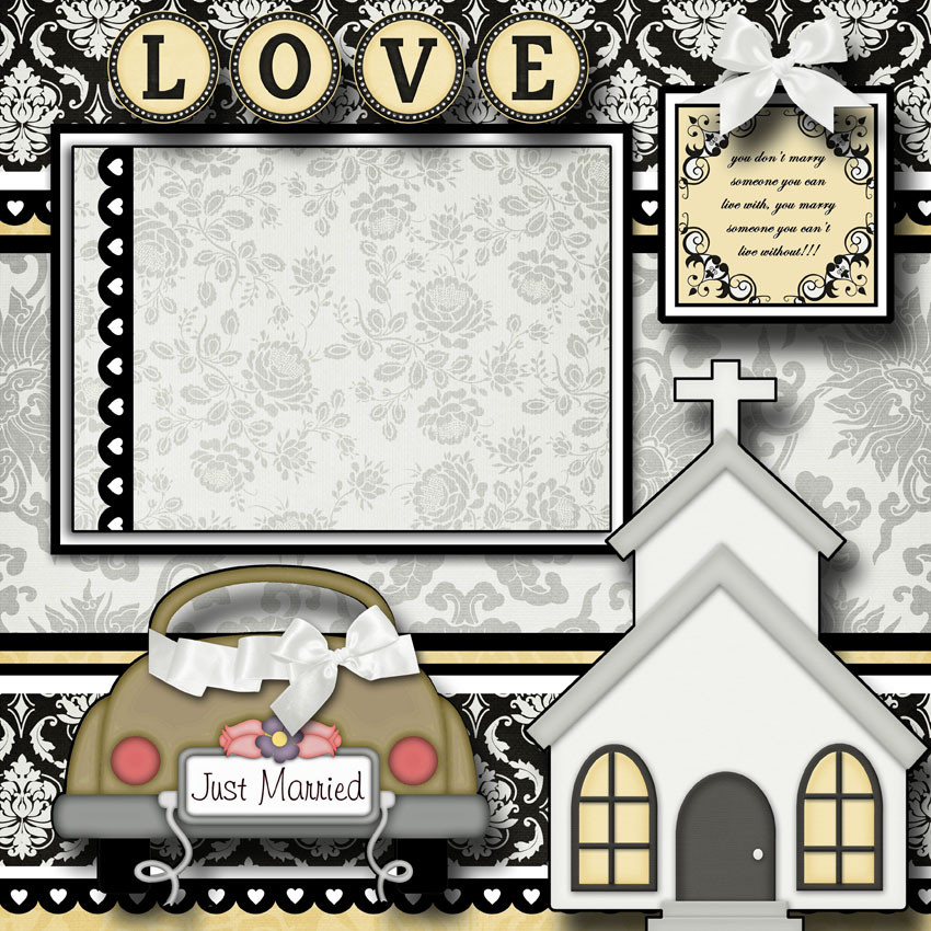 WEDDING ~ 2 premade scrapbook pages paper piecing layout printed BRIDE ~ Cherry