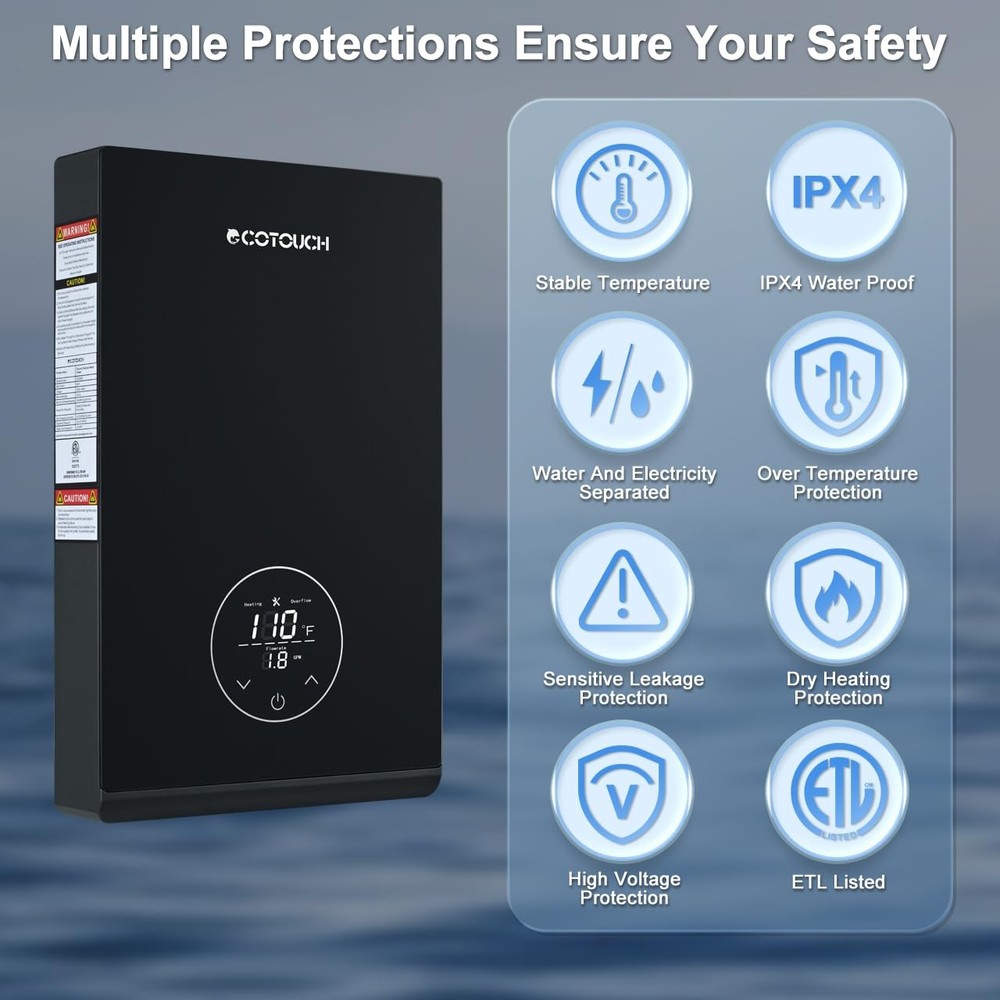 8kW Tankless Water Heater Electric, 240V On Demand Instant Endless Hot Water ...