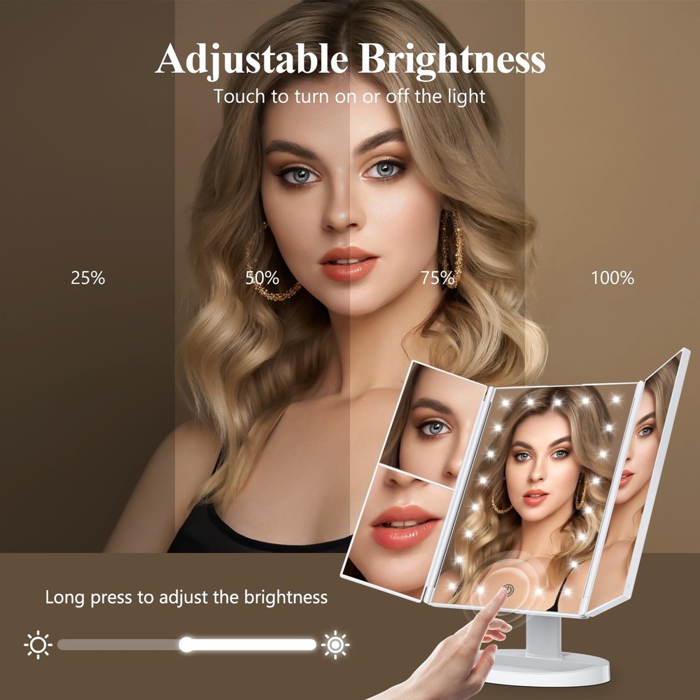 Makeup Mirror, Vanity Mirror with Lights, 2X/3X/10X Magnification, Touch Cont...