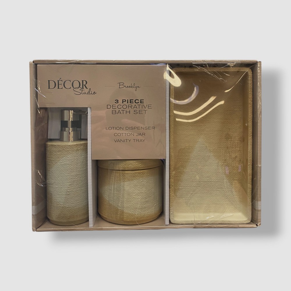 Decor Studio Brown Ceramic 3-Piece Bath Accessory Set