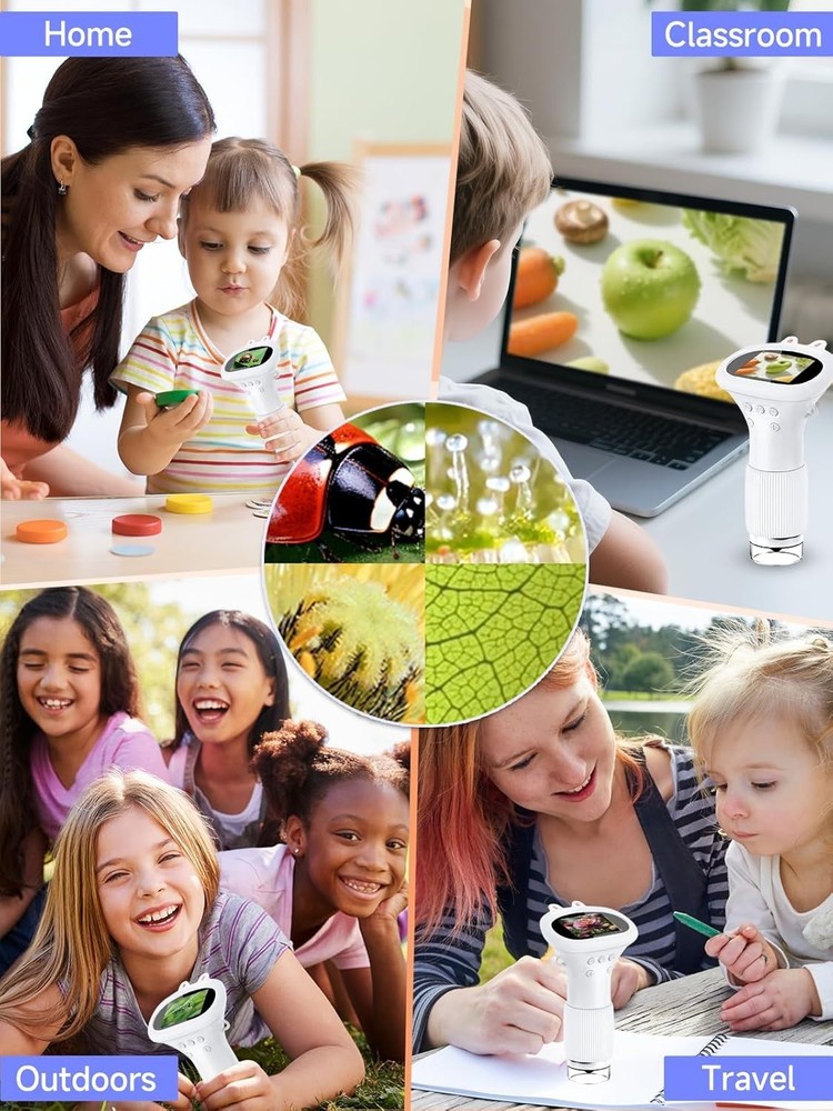 1000X Handheld Kids Microscope with 2.0-Inch Screen & LED Lights for Exploration