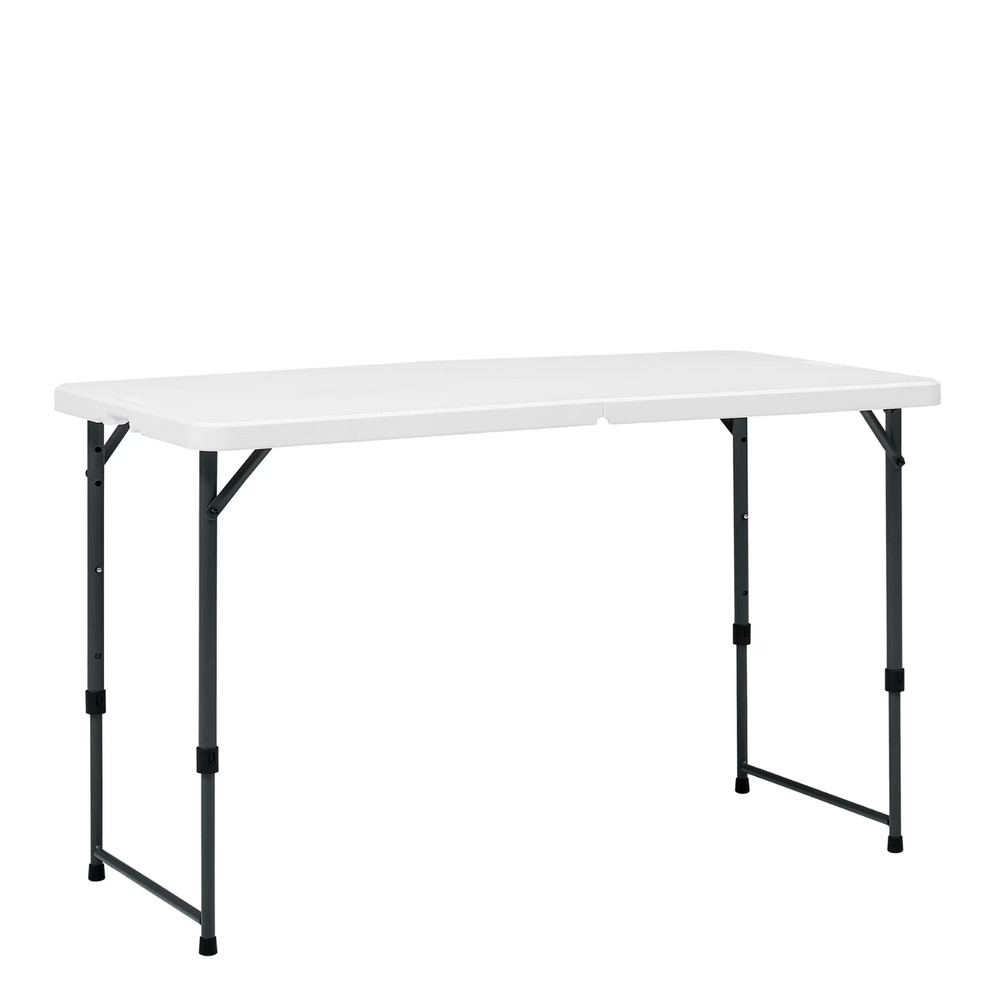 Mainstays 4FT Folding Table Adjustable Height Indoor Outdoor Carry Handle White