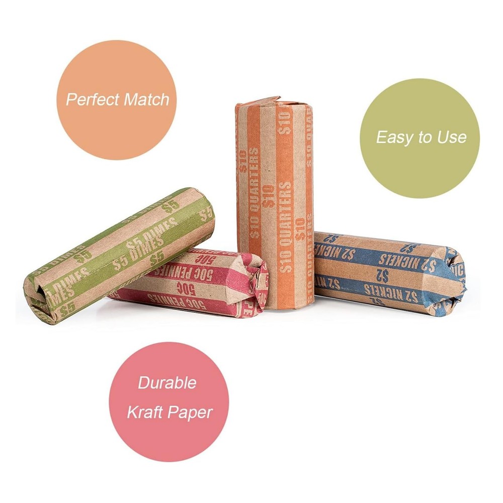 Coin Wrappers 100 Assorted, Flat Rolls Wrappers, Including 100 Assorted