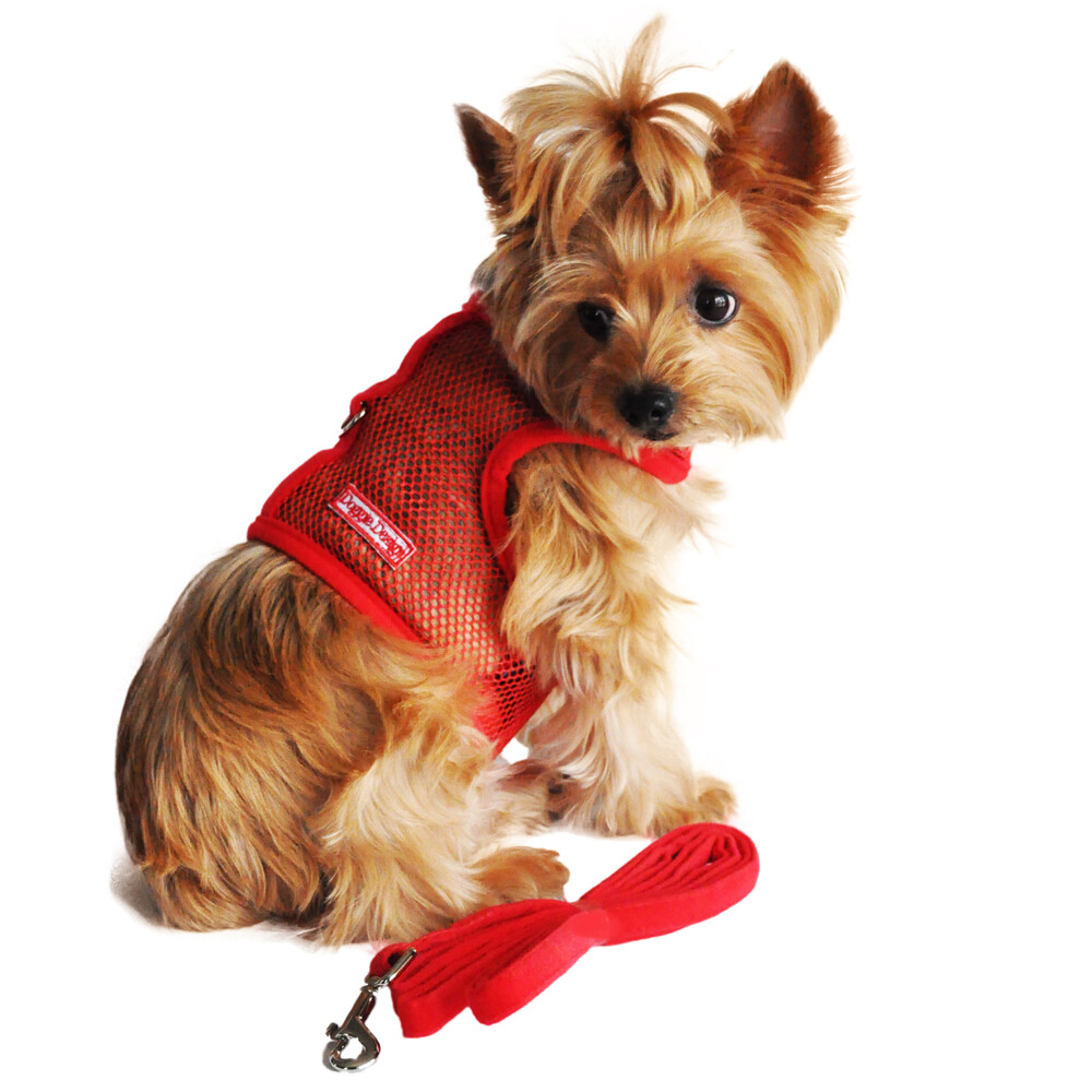 Doggie Design Cool Mesh Dog Netted Harness with Leash - Solid Red