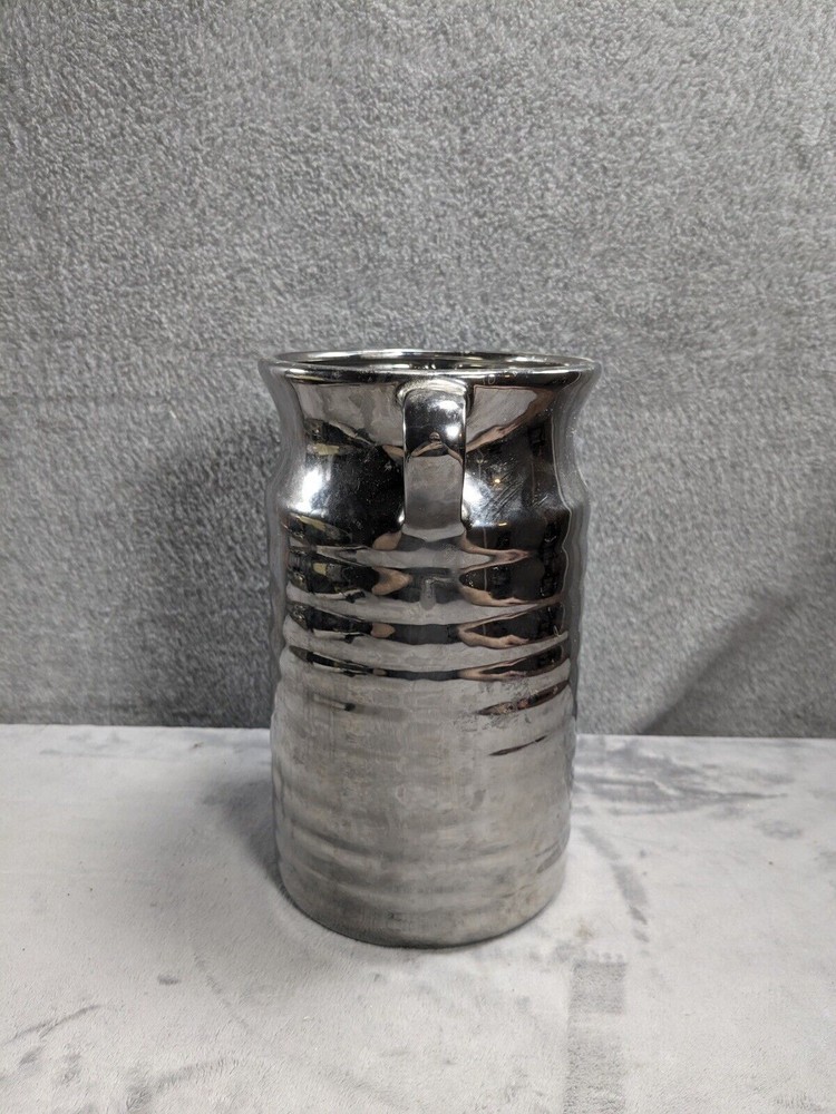 Three Hands Corp Silver Ceramic Vase Or Wine Bottle Cooler 10” Tall