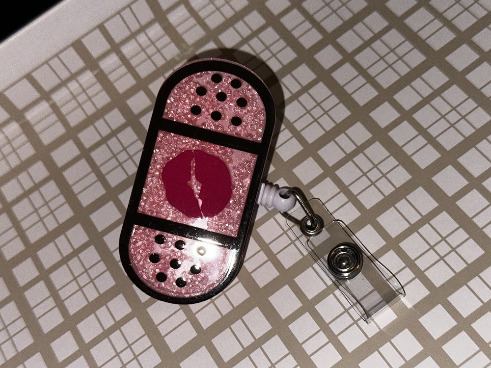 Lip Glitter Bandage badge reel