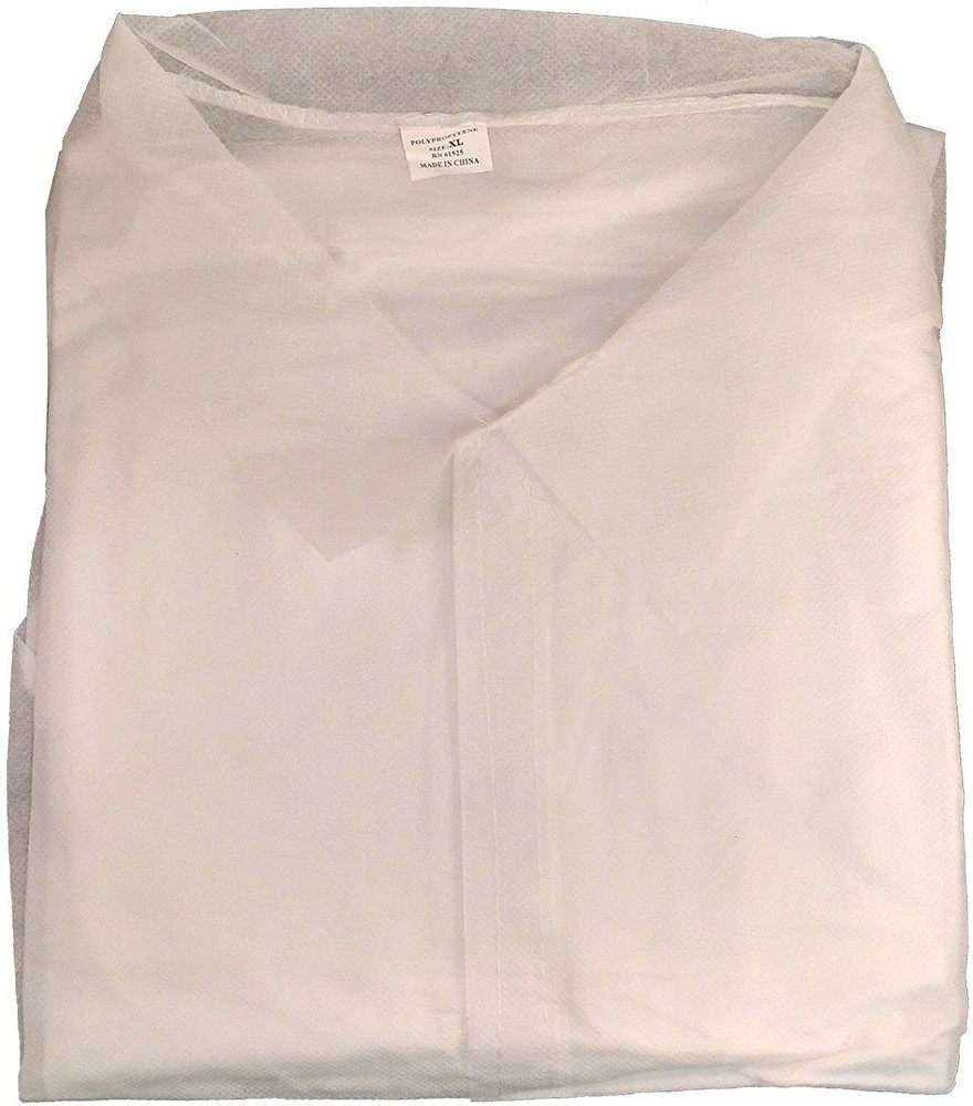 Lab Coats White Disposable SMS Polypropylene Unisex Snap Closure Wholesale Lots
