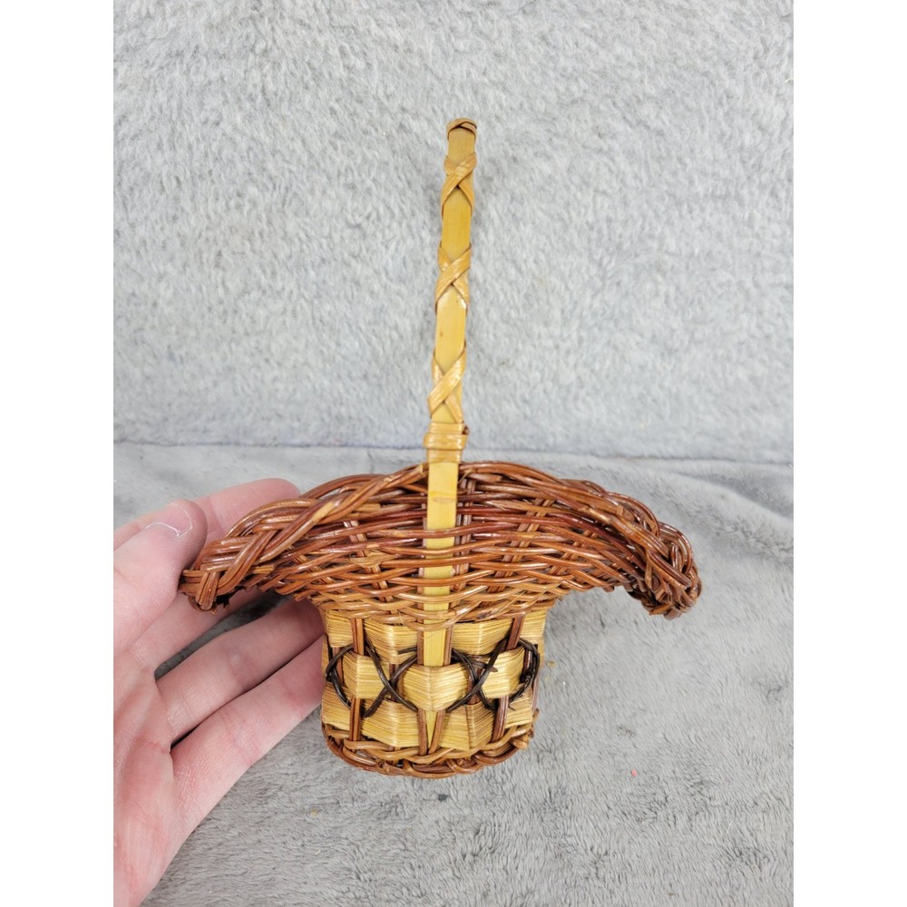 Mini Wicker Basket Decorative Handle Small Rattan Weave Accent