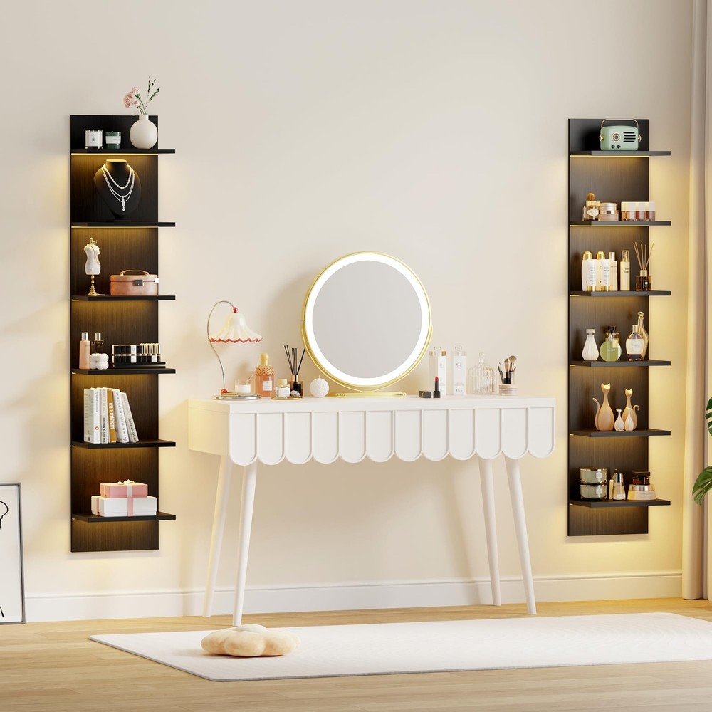6 Tier Wall Shelf Unit with LED Remote Control Light, Floating Storage Home D...
