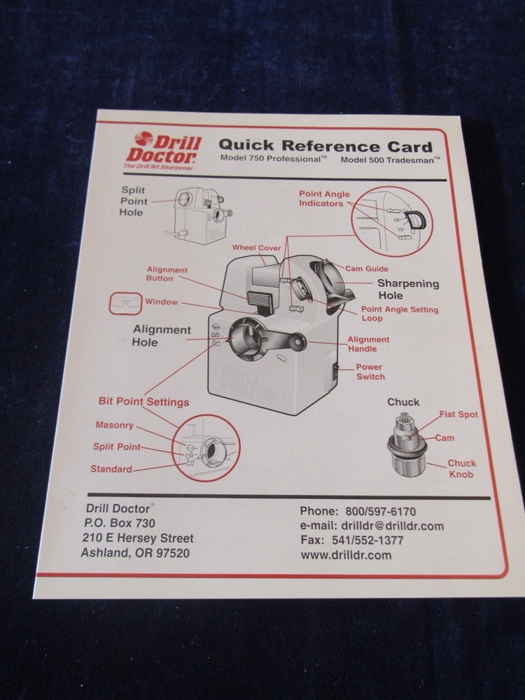Drill Doctor Drill Bit Sharpener User's Guide & Reference Card Lot of 3 C470