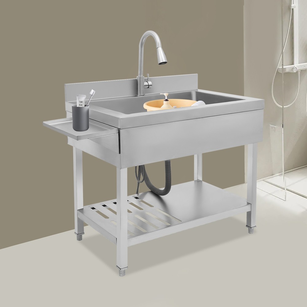 Single Bowl Kitchen Sink, Stainless Steel Sink,Kitchen Sink with Pull-Out Faucet
