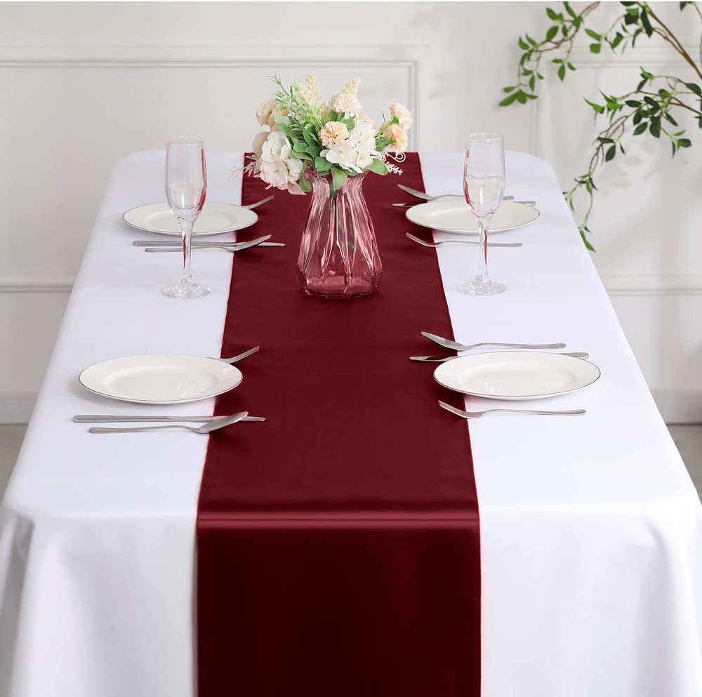 4Pcs Satin Maroon Table Runner - 12 x 108 Inch Long Size, Party Table Runner ...