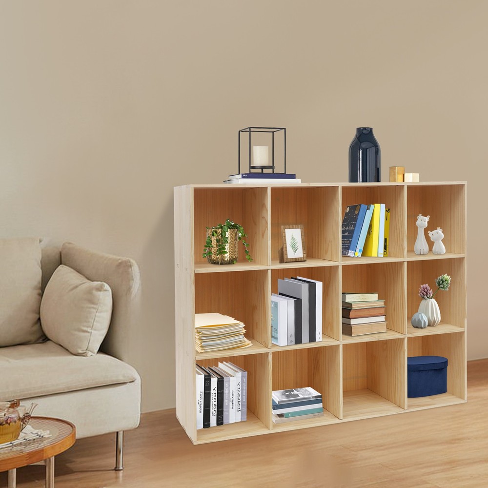 12-Cube Storage Shelf Bookcase, 3-Tier Storage Cabinet Floor Mount