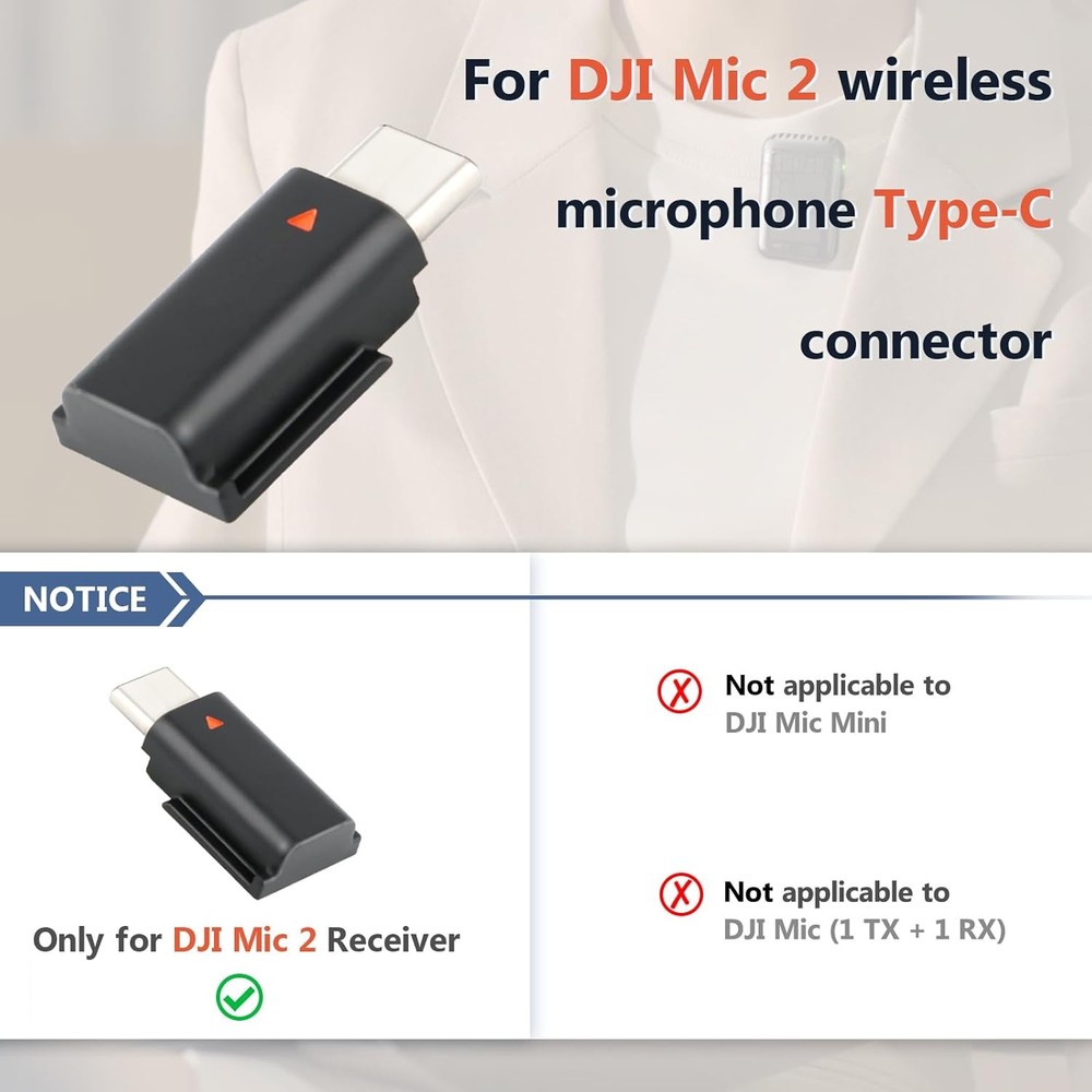 for DJI MIC 2 Adapter Type-C Phone Wireless Microphone Receiver Mic Black