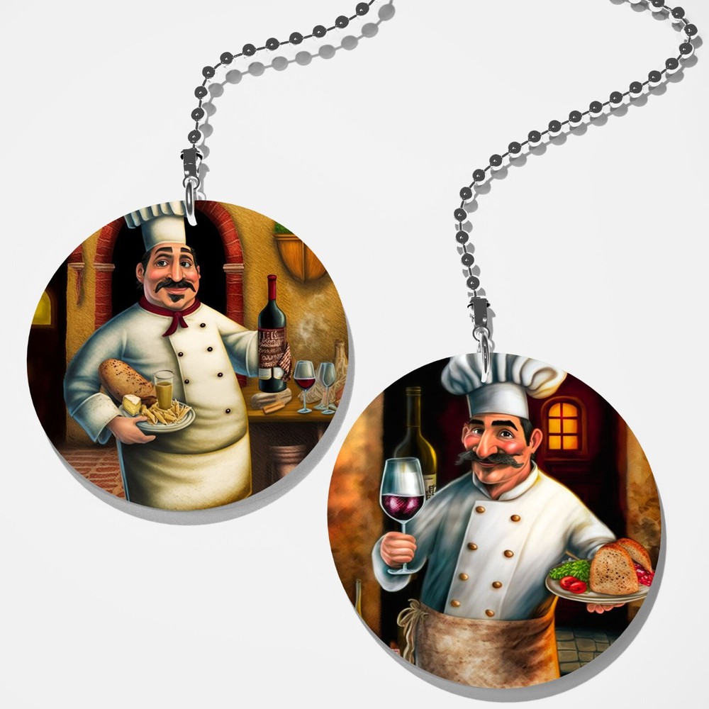 Set of 2 Coordinating Italian Cucina Chef Fan Pull / Light Pull