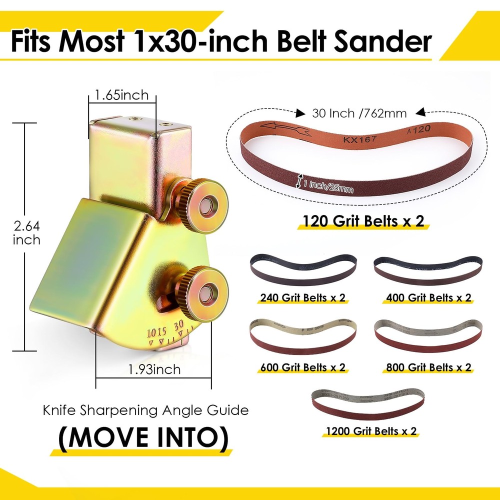 12 Pack 1x30 Sanding Belts with Adjustable Knife Sharpening Angle Guide