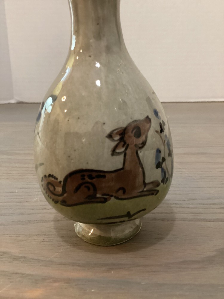 Small Hand Painted Deer Pottery Pitcher