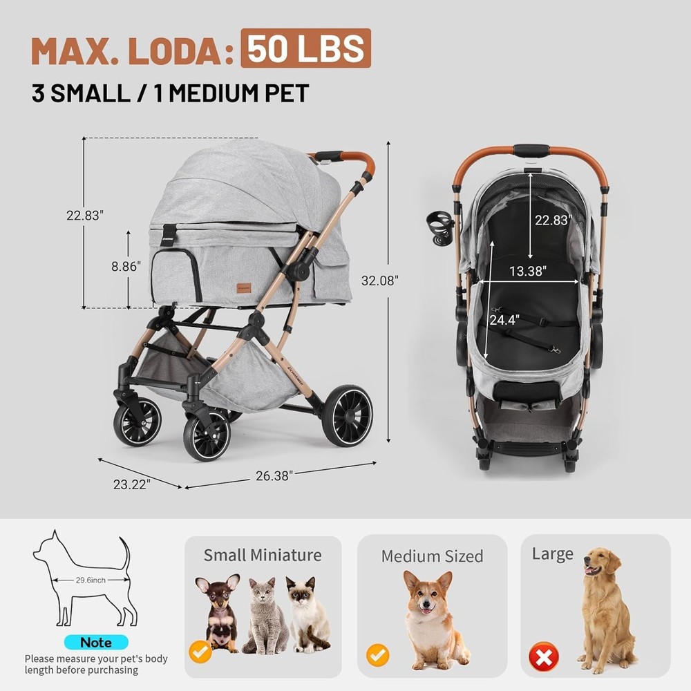 Small Medium Dogs Stroller 4-Wheel Pet Strollers for Medium Dogs Up to 50lbs,...